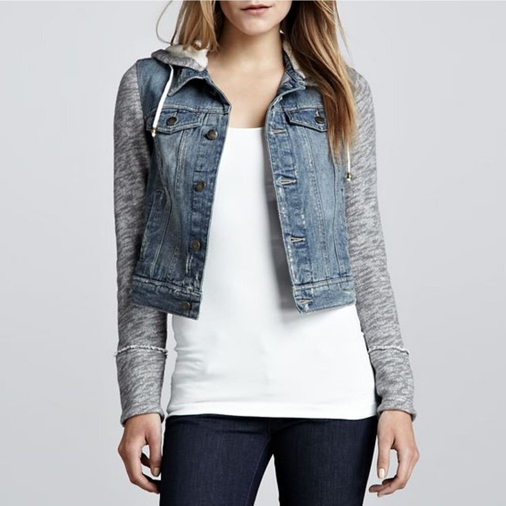 Free People Denim and Knit Hoodie Jacket Size S